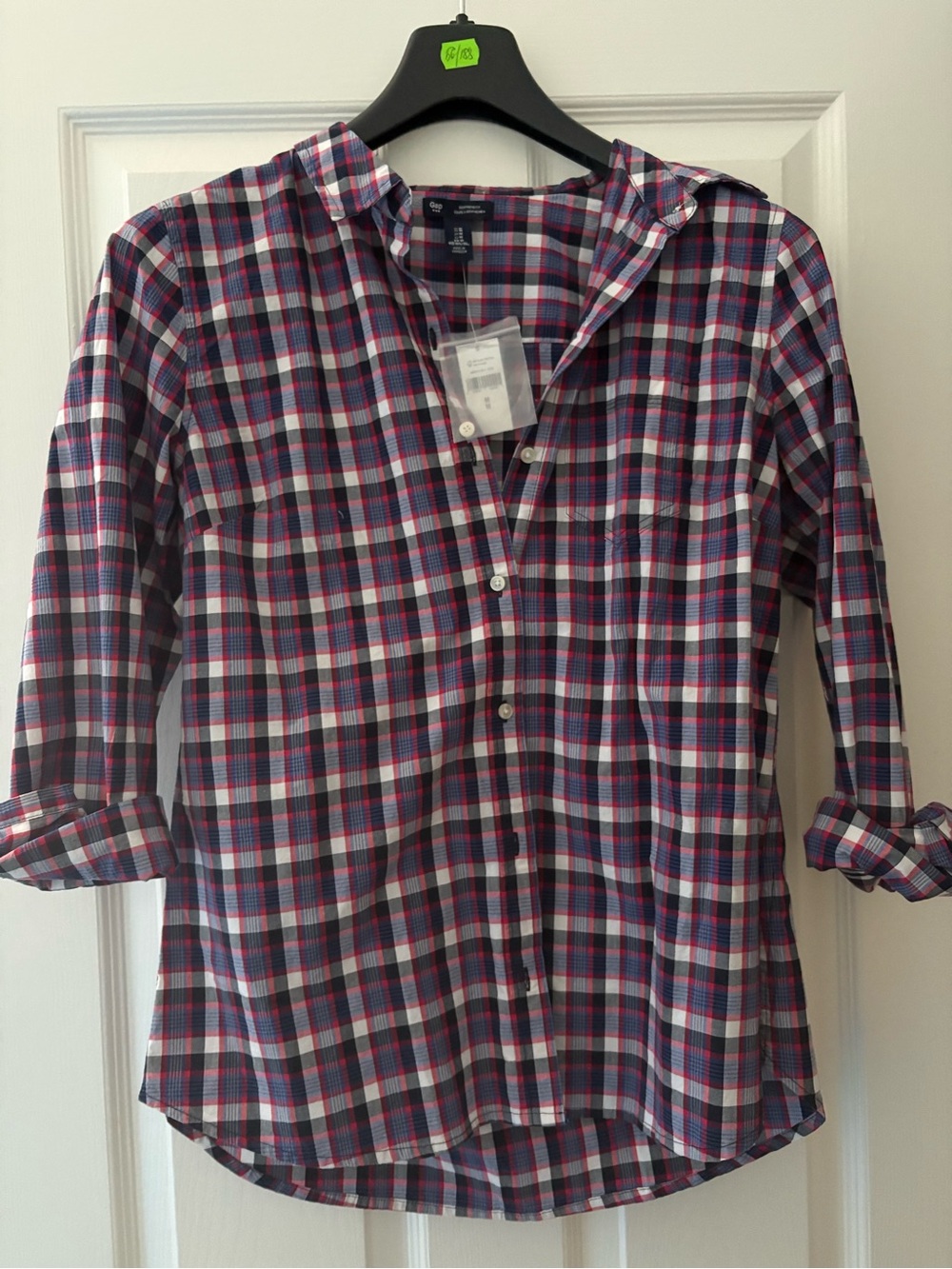 GAP Plaid Boyfriend Shirt in Navy, Red & White